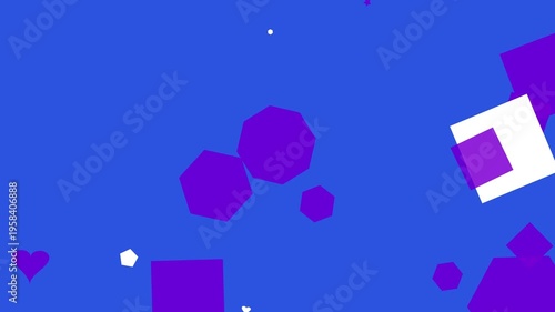 Colorful hipster memphis style geometric animation with purple and white shapes on blue background