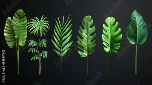 Tropical leaves on dark background