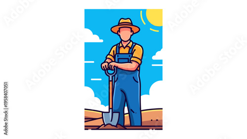 A Day in the Life of a Farmer: Capturing the essence of hard work and dedication, a farmer stands proudly with his shovel in hand, symbolizing the connection between people and the land.