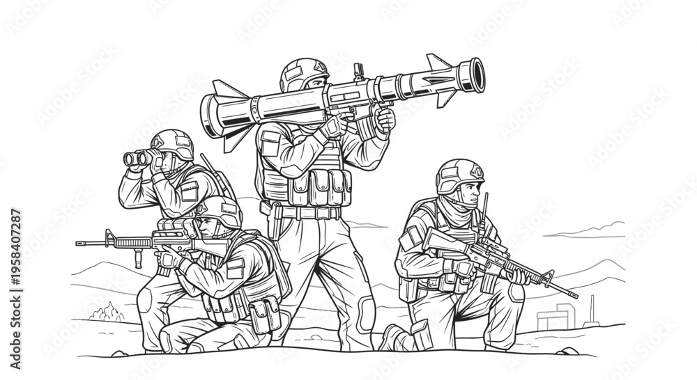Obraz premium Soldiers in tactical gear fighting war.