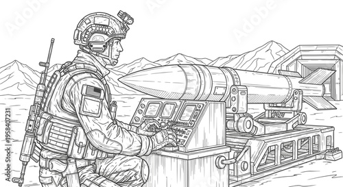 Soldier operating missile control panel.