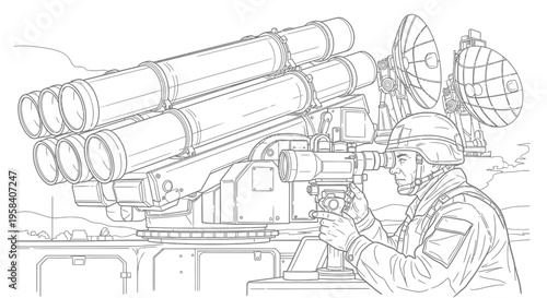 Soldier operating missile launcher system.