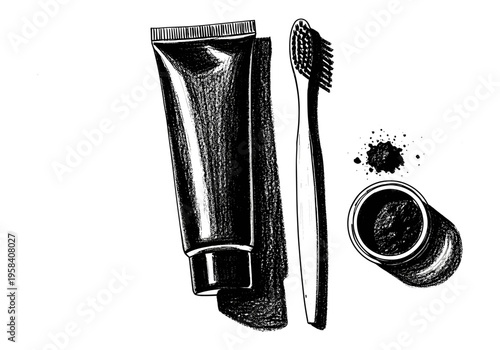 Charcoal toothpaste and toothbrush for natural teeth whitening and oral hygiene