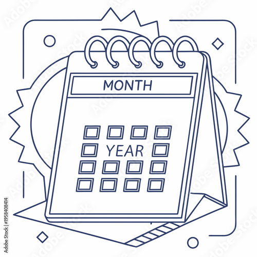 Creative line art calendar concept featuring sun shape and geometric elements for annual planning and time management with month and year headings