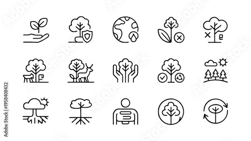 eco friendly icons set for ecology and nature conservation