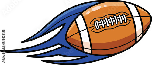 Speeding football illustration features intense blue motion streaks indicating high velocity during a pass.