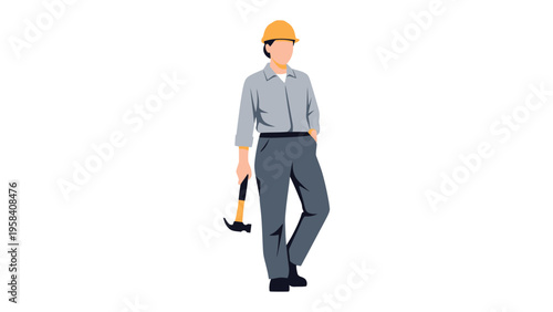 Construction Worker's Portrait: An illustration showcasing a construction worker, standing confidently with a hammer, embodying professionalism and determination.