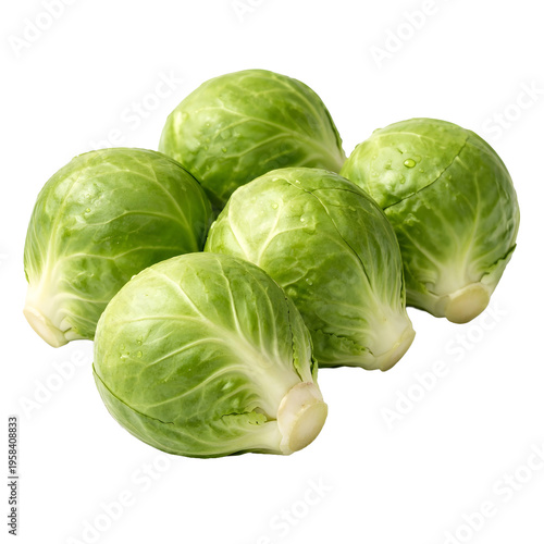 Brussels Sprouts Isolated on White Background, Fresh Green Mini Cabbage Vegetables