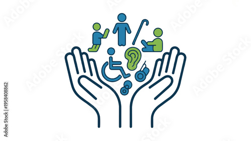 Hands supporting disability and accessibility symbols