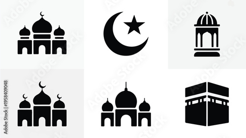 Islamic architecture and symbols  mosque kaaba crescent star icons