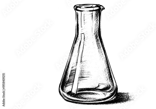 Sketch of an empty Erlenmeyer flask with a stirring rod inside
