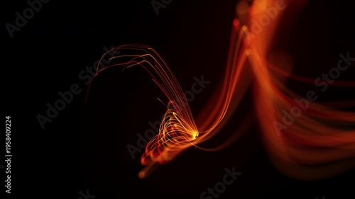 Futuristic Optical Fiber Particle Lines Flowing Abstract Loop Animation on Black Background