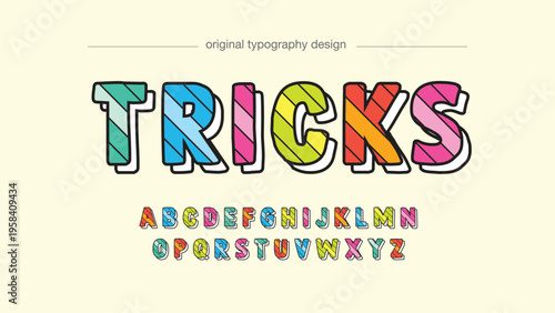 A colorful typography design featuring the word TRICKS with a creative alphabet