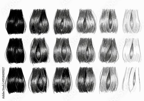 Collection of diverse hair swatches showcasing different shades and textures
