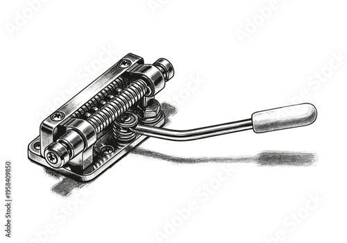 Detailed illustration of a vintage tremolo system for electric guitars