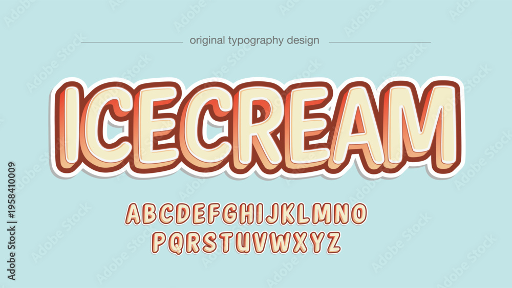 Obraz premium A colorful typography design featuring the word ICECREAM and alphabet letters on a light blue background