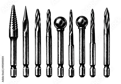 Collection of various rotary burr bits for metalworking and grinding