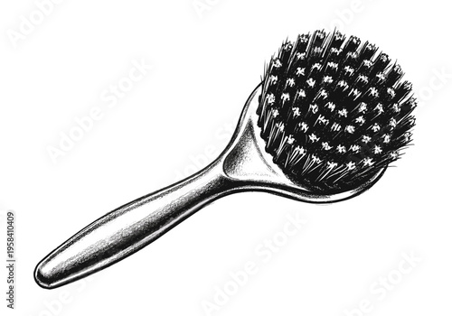 Detailed illustration of a classic round hairbrush with a smooth handle