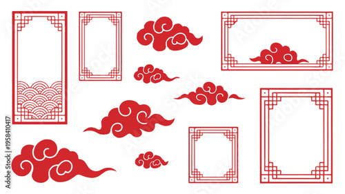Red Chinese style cloud and frame graphic resources