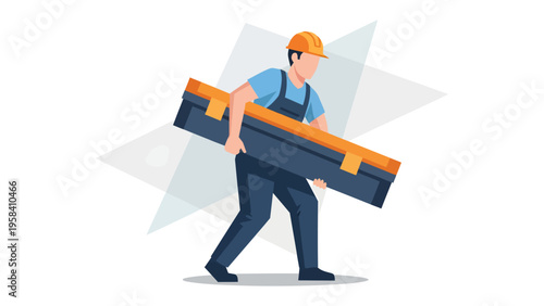 Construction Worker's Burden: A determined construction worker carries a heavy beam. The illustration captures the essence of labor, commitment, and progress in the construction sector.