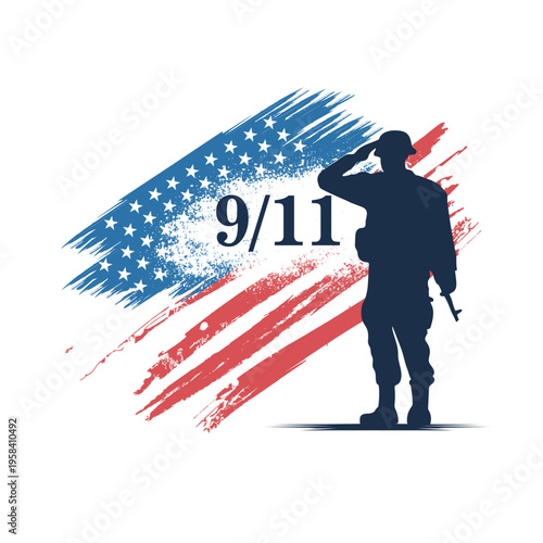 9/11 Patriot Day USA Flag with Saluting Soldier Illustration