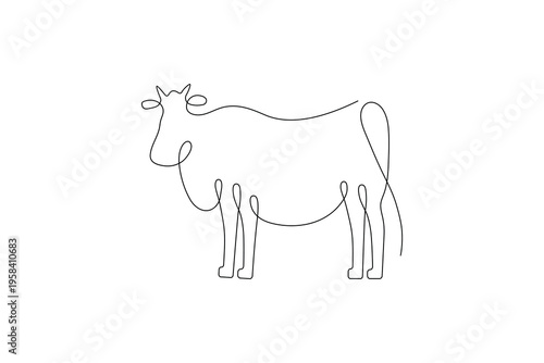 Cow icon continuous one line drawing on white background
