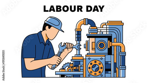 Labour Day: A skilled worker meticulously adjusts machinery, embodying the spirit of labor and dedication for labour day.