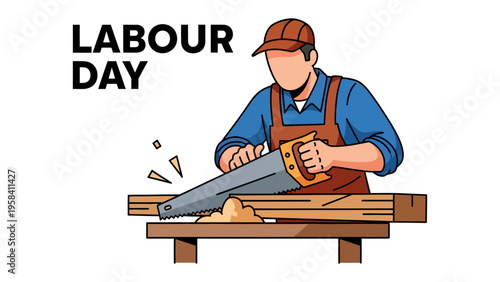 Labor Day Celebration: A worker saw with precision, shaping the future with dedication and skill, symbolizing hard work and the spirit of Labor Day. 
