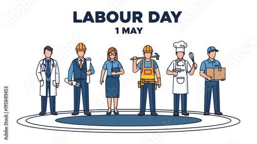 Labor Day Celebration: A group of construction workers, united in solidarity, hold up a banner proudly proclaiming Labor Day, honoring the hard work and dedication of the workforce.