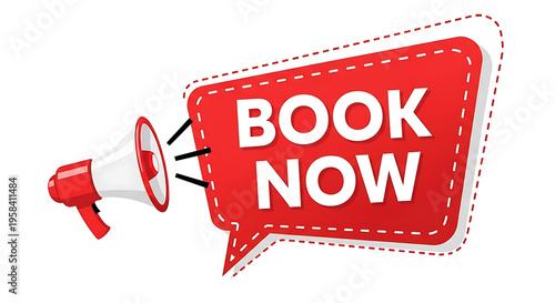 Book now megaphone on white background
