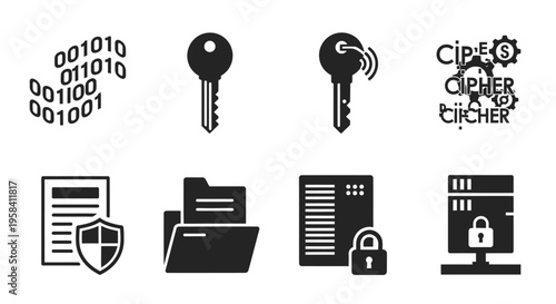 Security Icons Representing Protection and Encryption.