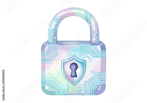 Digital padlock with circuit board design symbolizing cybersecurity and data protection