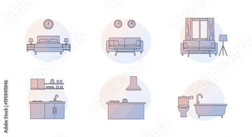 Bedroom Furniture Icons Set Illustration Design Elements.
