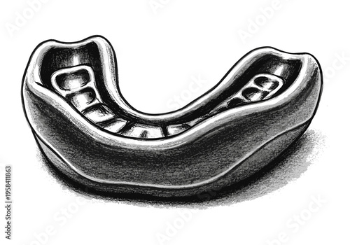 Close-up illustration of a black sports mouthguard on a white background