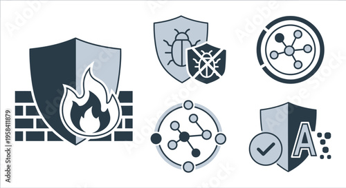 Cybersecurity Icons Protection Shield Firewall Antivirus.