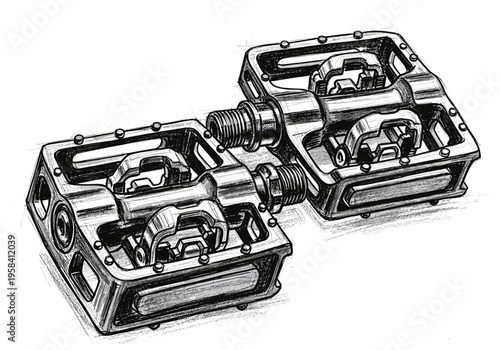 Detailed illustration of modern clipless bicycle pedals for mountain biking