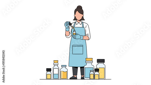 Scientist at Work: A diligent scientist meticulously handles vials and scientific equipment, meticulously performing experiments and innovative research in a laboratory.