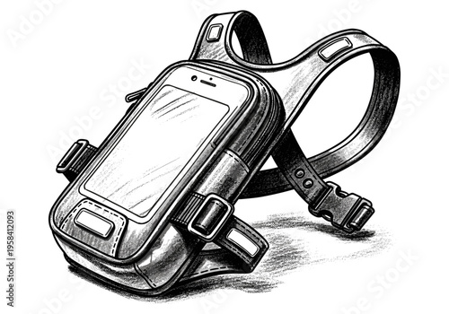 Hand-drawn illustration of a smartphone armband for running and outdoor activities