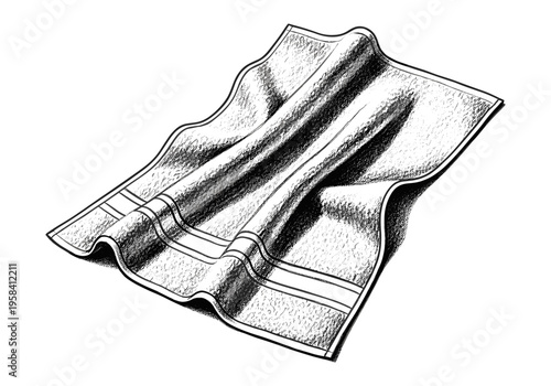 Hand-drawn sketch of a folded linen handkerchief with striped border