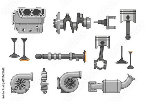 Collection of automotive engine internal components and parts