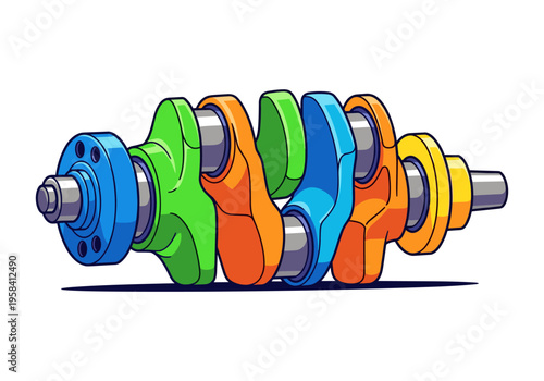 Colorful cartoon crankshaft component for engine mechanics and automotive design
