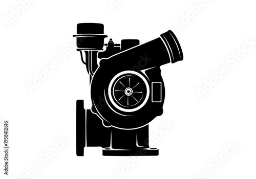 Black silhouette of a turbocharger on a white background