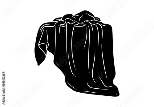 Black fabric draped over an object with flowing folds and highlights