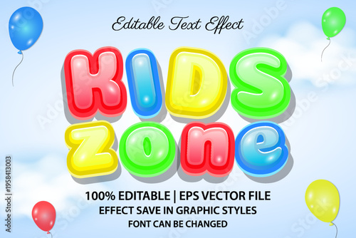kids zone 3d editable text effect