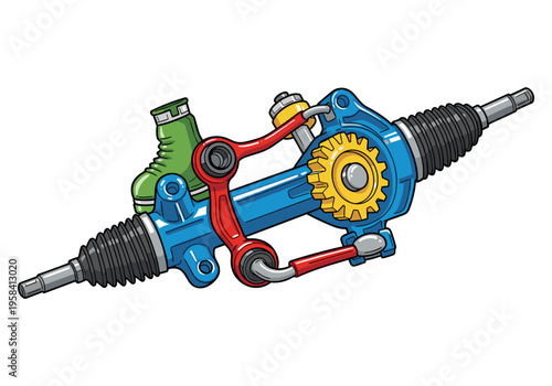Detailed illustration of a car's steering rack and pinion mechanism