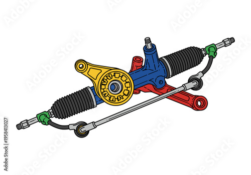 Automotive steering rack and pinion mechanism with colorful components