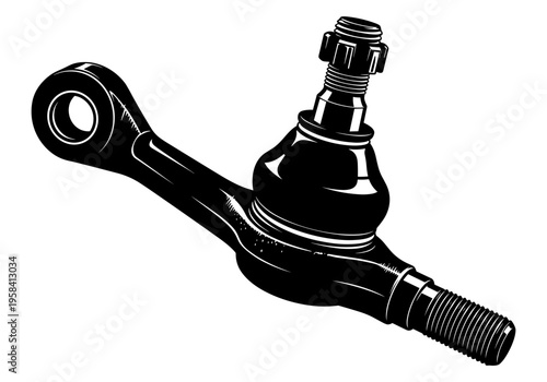 Automotive ball joint and tie rod end assembly on white background