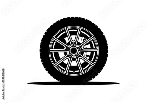 Sleek alloy wheel and tire silhouette with brake caliper detail