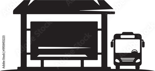 Vector illustration of bus stop and bus
