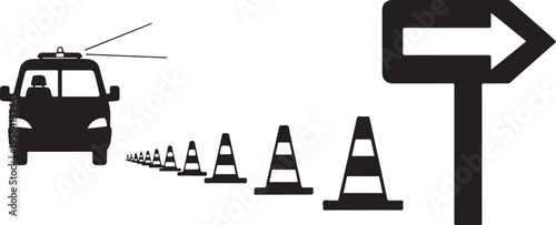 Set of 8 traffic cones and car vector icons